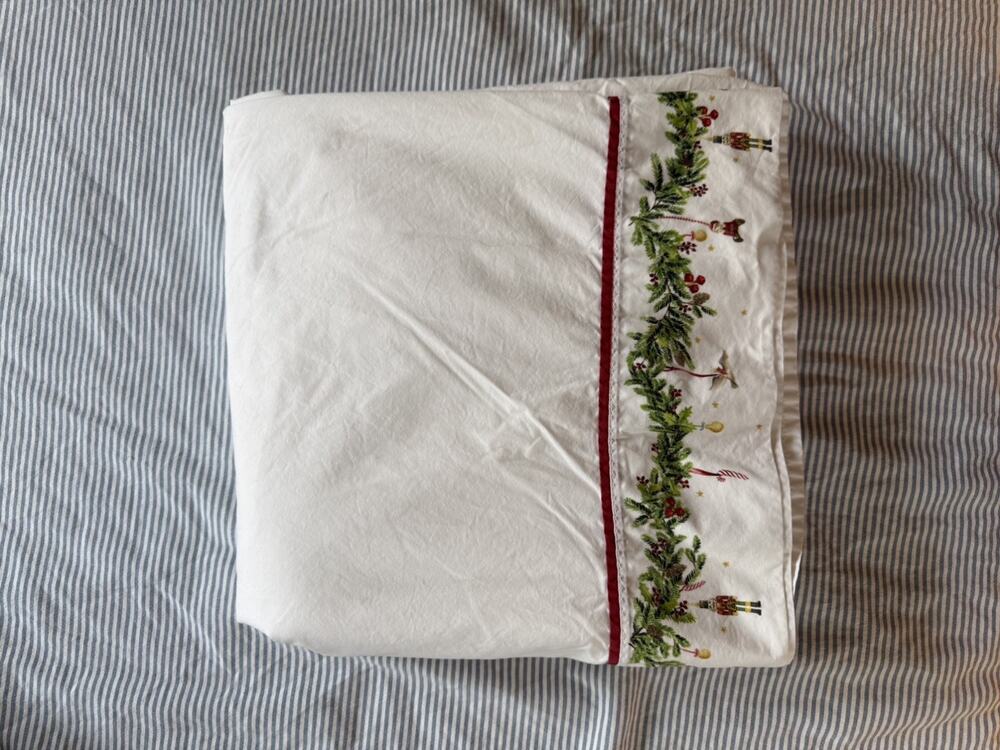 Pottery Barn Foundations Christmas Garland King Flat Sheet Organic holiday 2022